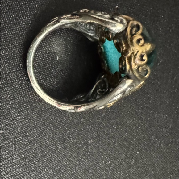 Carolyn Pollack 925 Silver/Gold Turquoise Blue Scroll Designed Gemstone Ring - Picture 6 of 11